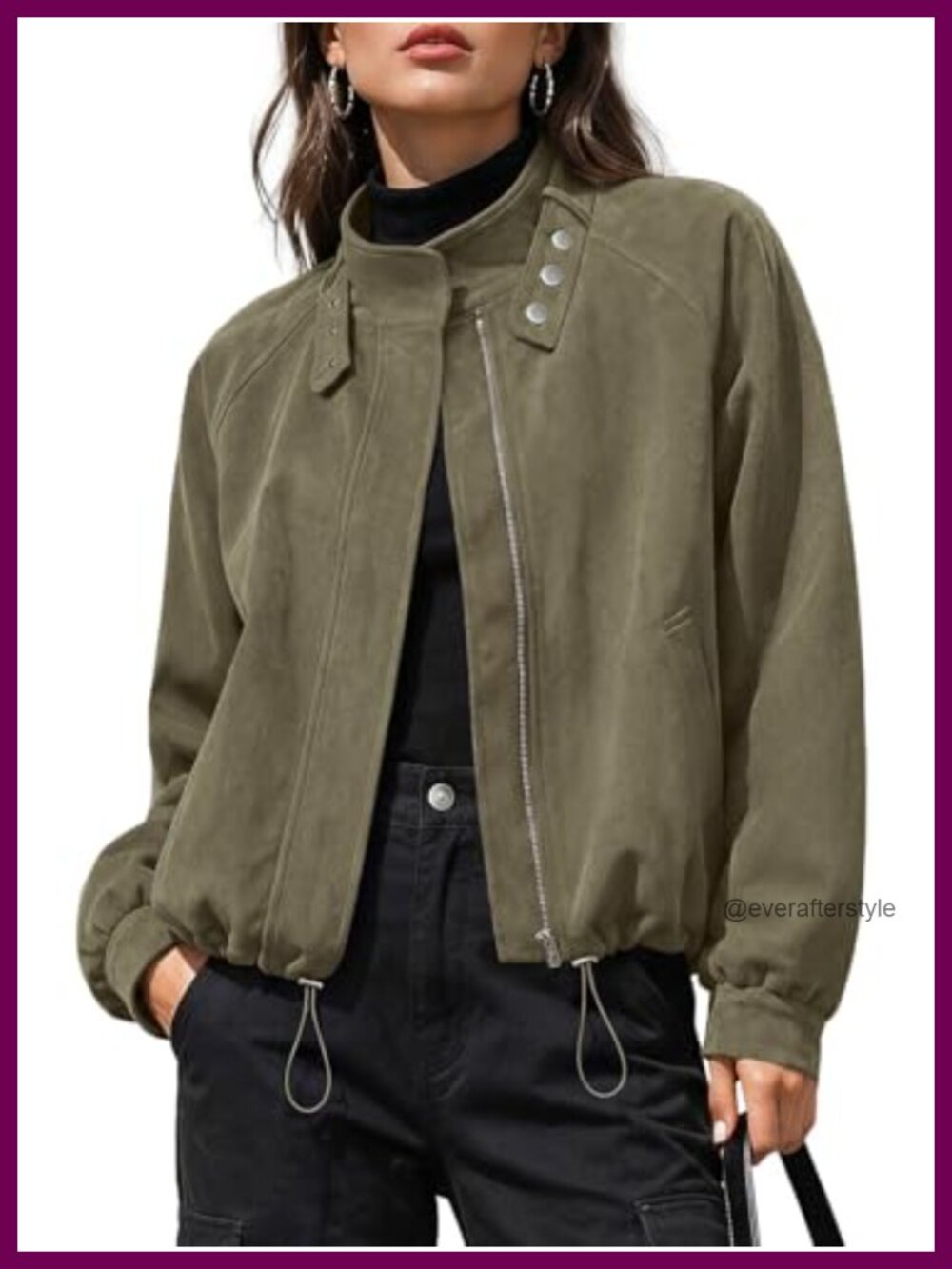 Faux Suede Bomber Jacket Cropped Shacket